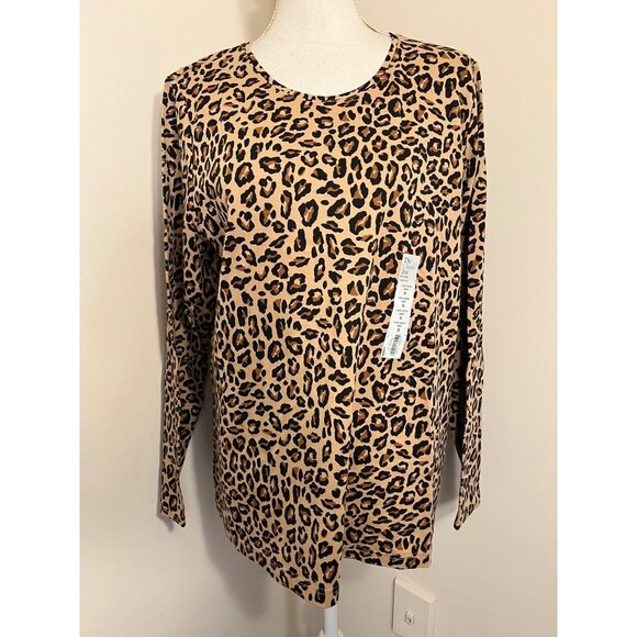 Womens Croft & Barrow Leopard Print Long-Sleeve Crewneck Tee 1X - Picture 1 of 7